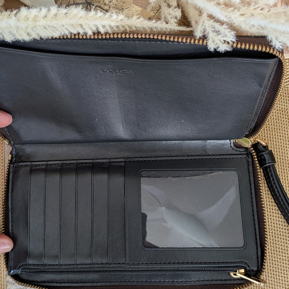 Coach Dark Brown Wristlet with Gold Logo - Picture 3 of 3